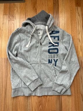 Aeropostale Gray Zip-Up Hoodie with Navy Logo